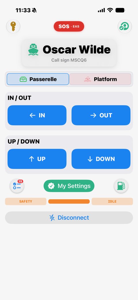 Passerello&reg; app — main control screen